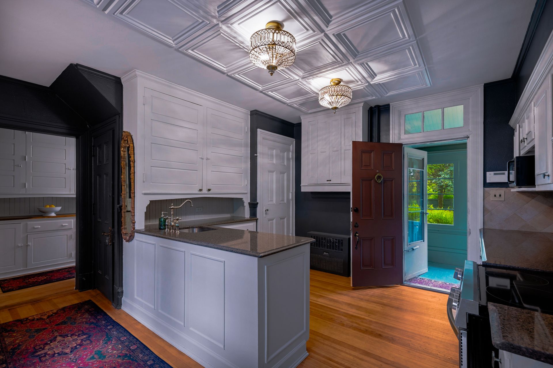 Kitchen with tin ceiling and vintage charm