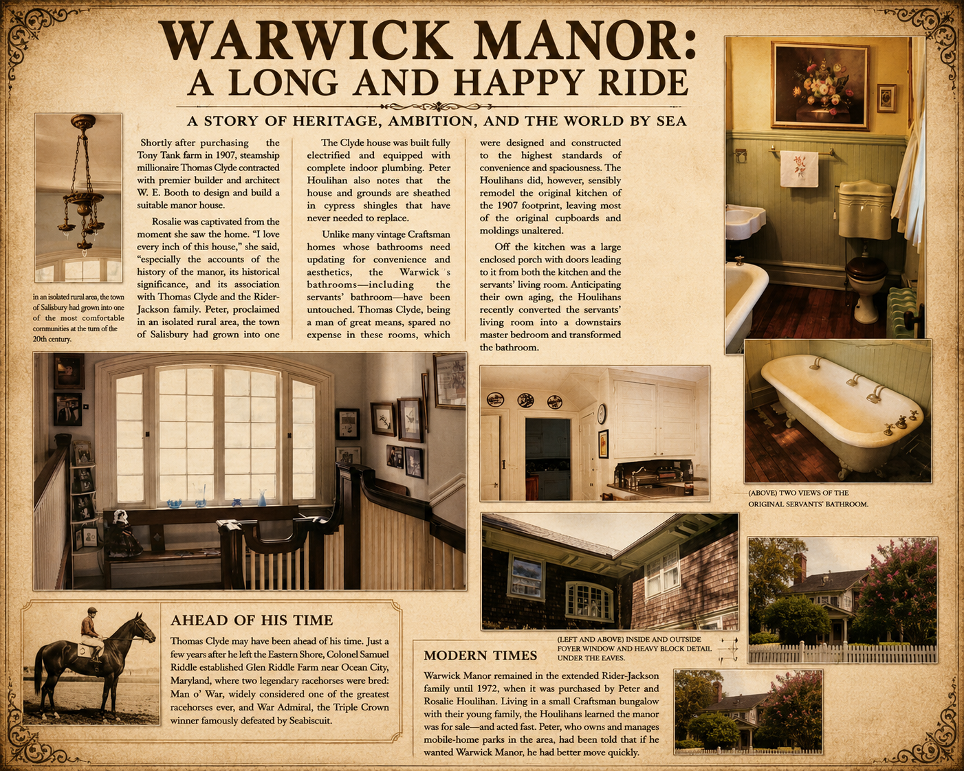Warwick Manor history panel — The Taylor family era and modern restoration
