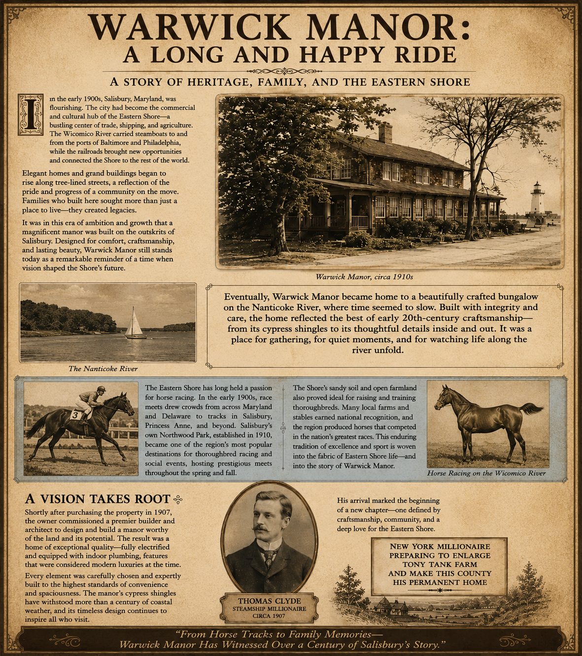Warwick Manor history panel — A Story of Heritage, Family, and the Eastern Shore