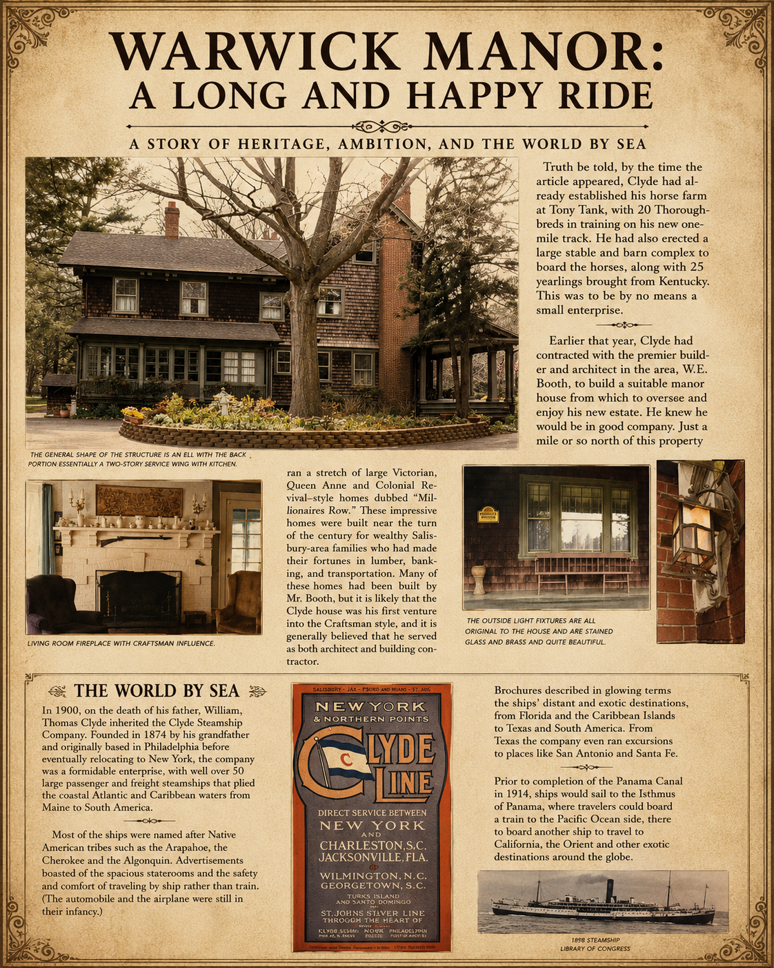 Warwick Manor history panel — Heritage, Ambition, and the World by Sea