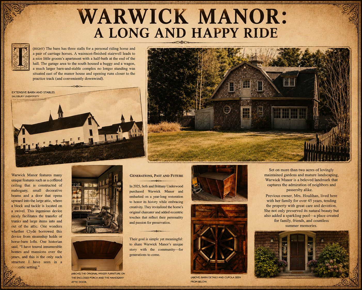 Warwick Manor history panel — The carriage house and original craftsmanship